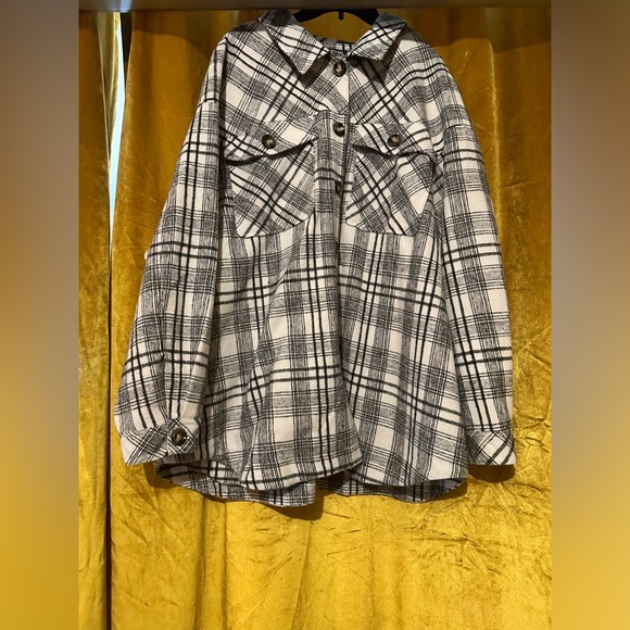 Nasty Gal Black and White Plaid Fringe Shacket - Picture 1 of 4